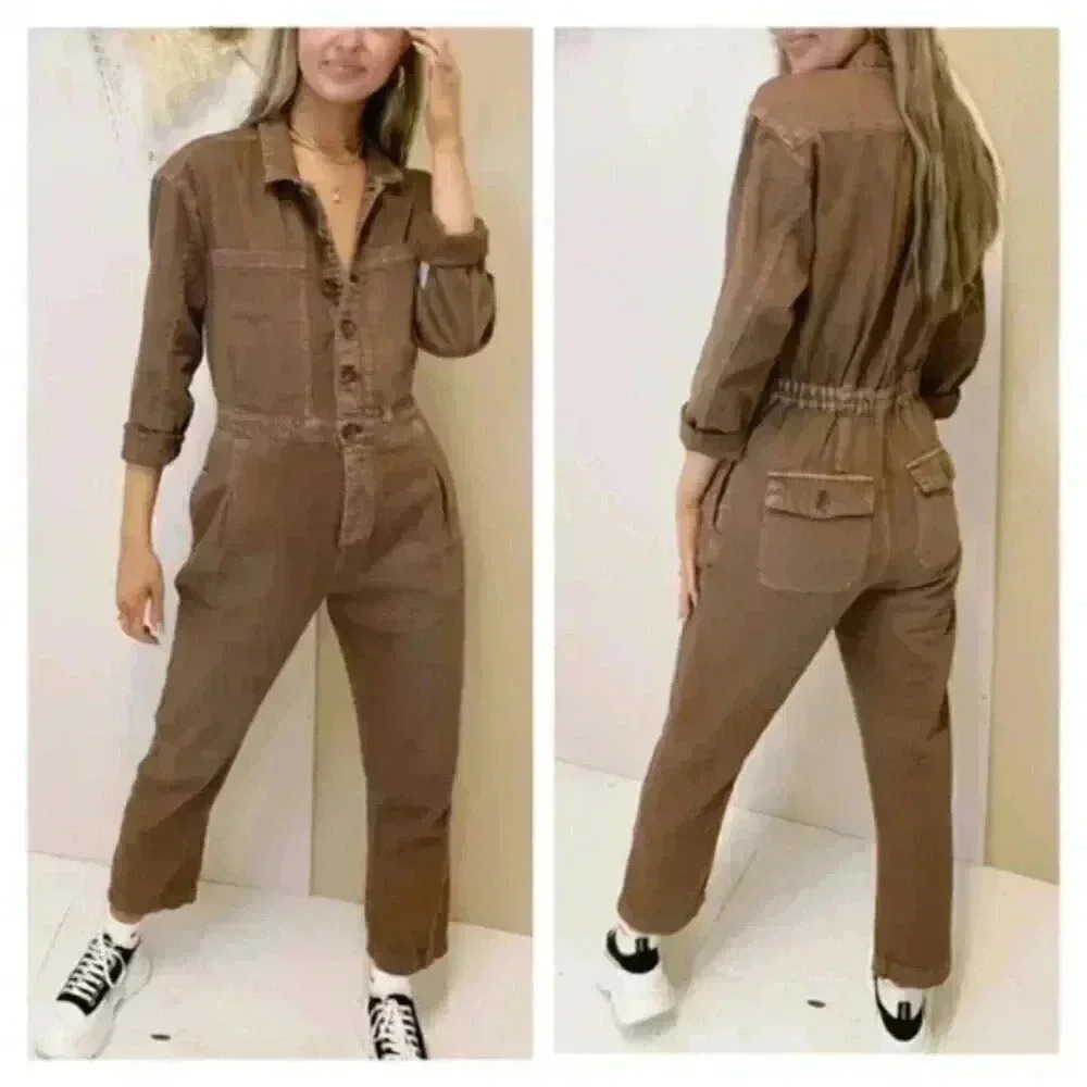 Free People Madrid Coveralls Overalls Jumpsuit Warm Chestnut Brown Carpenter